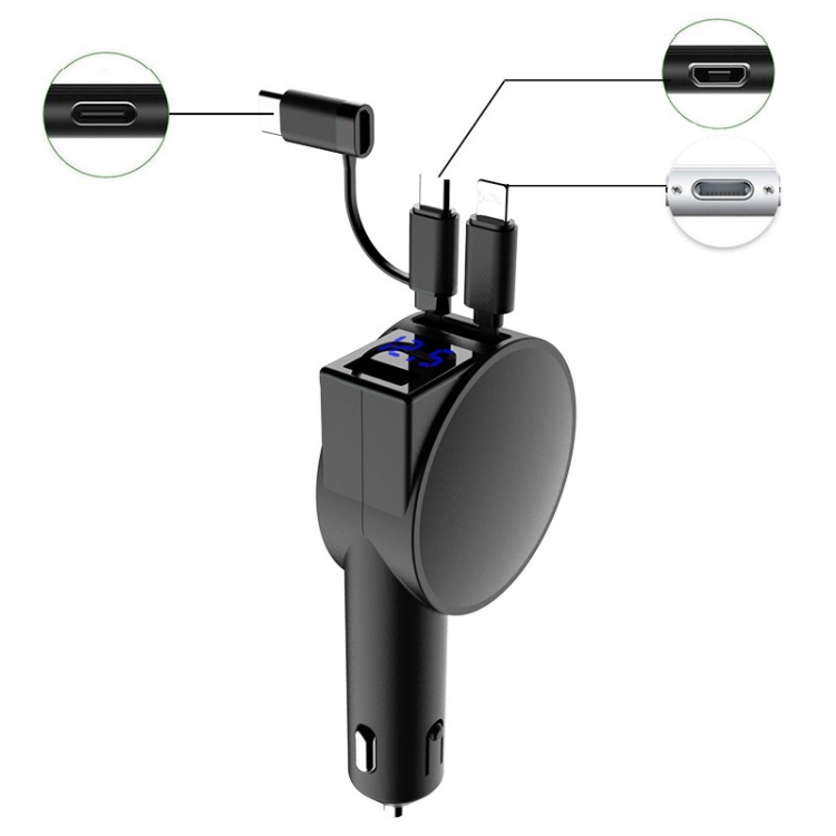

3 In 1 60W Fast Charging Dual Cable Retractable Car Charger(Black)