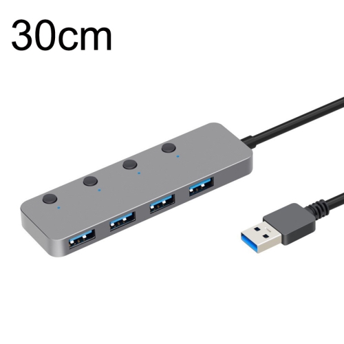 

HS0059 Independent Switch USB 3.0 4 Ports Extension Type-C / USB-C Aluminum Alloy HUB, Cable Length: 30cm