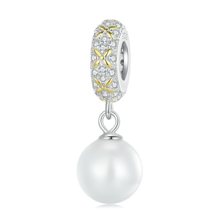 

BSC744 Sterling Silver S925 Four Leaf Clover Pearl Zirconia Bracelet Pendant