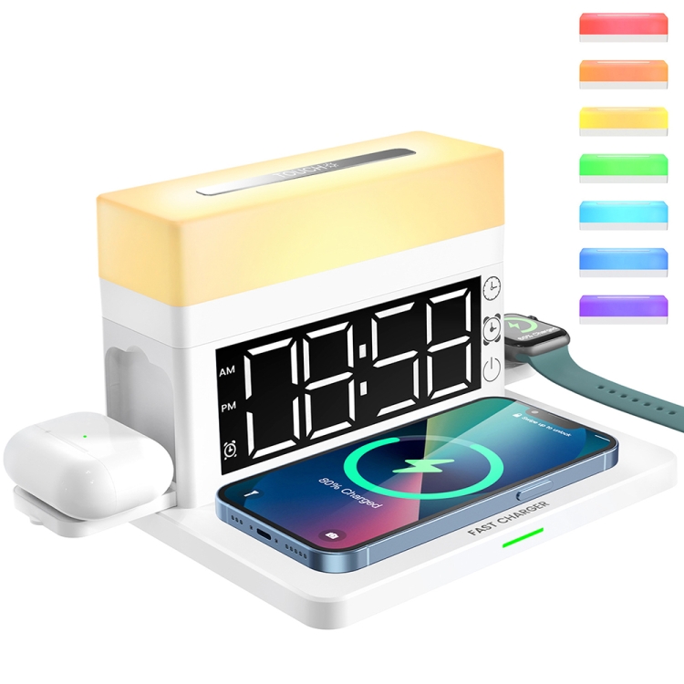 

N65 15W 6 In 1 Multifunctional RGB Light Wireless Charger with Alarm Clock, Color: White