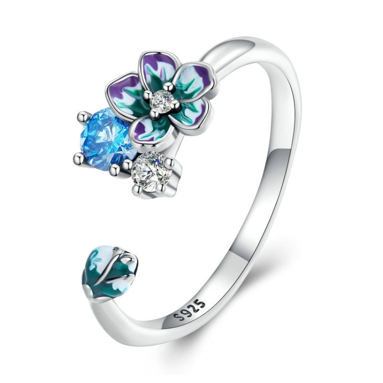 

BSR341 Sterling Silver S925 Gradient Zircon Floral Open Ring