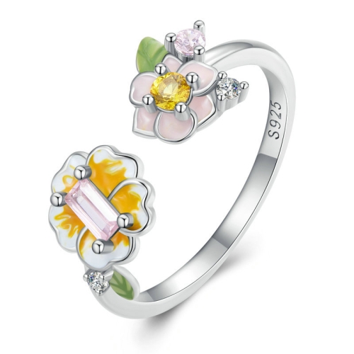 

BSR342 Sterling Silver S925 Beautiful Flower Plated Platinum Open Ring