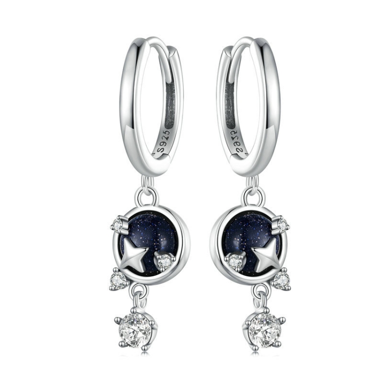 

SCE1534 Sterling Silver S925 Blue Sandstone Starlight Zircon Earrings