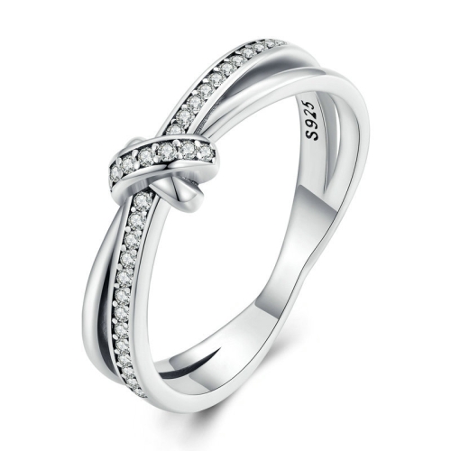 

SCR896 Sterling Silver S925 Knot All-Match Zircon Ring(No.8)