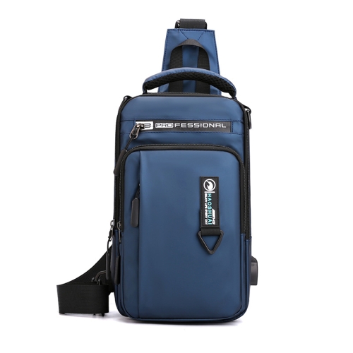 HAOSHUAI 1100-17 Men Chest Bag Casual Shoulder Mesengers Bag USB Charging Chest Bag(Dark Blue)