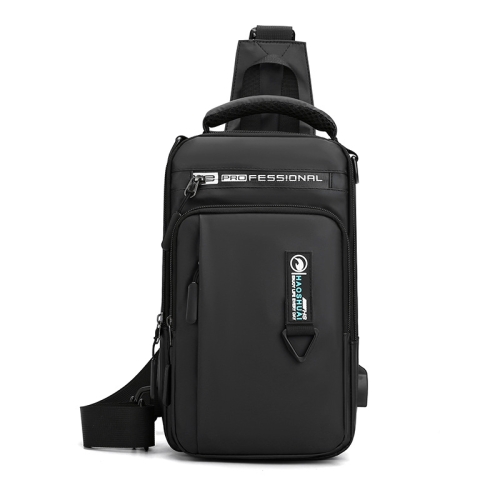 

HAOSHUAI 1100-17 Men Chest Bag Casual Shoulder Bag USB Charging Chest Bag(Black)