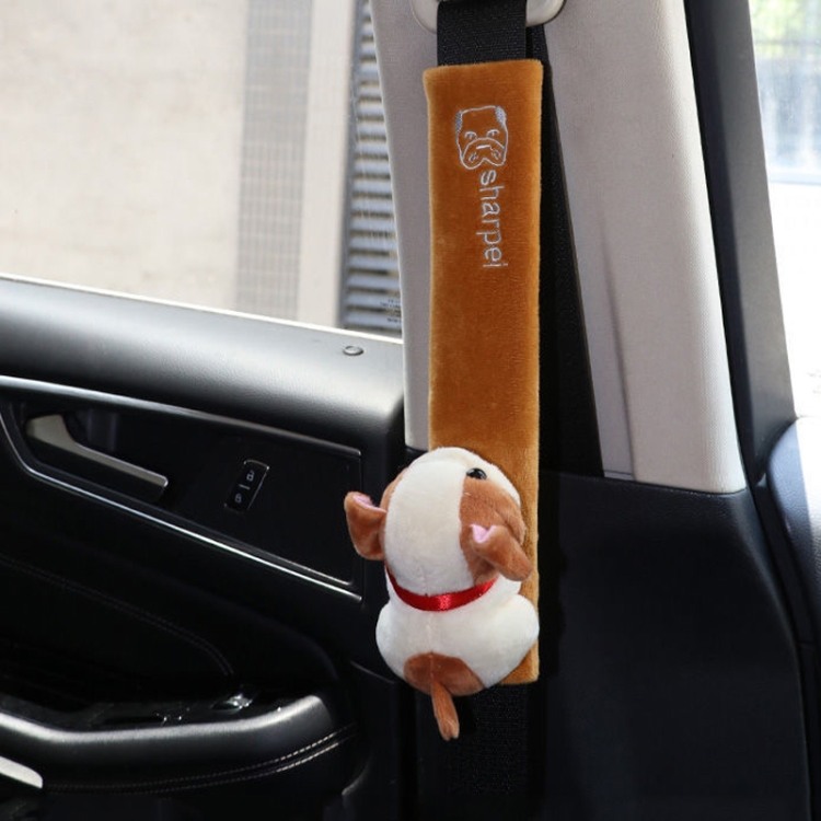 

002 Cute Cartoon Thicked Seat Belt Anti-Strangled Protective Cushion, Length: 30.5cm (Brown Dog)