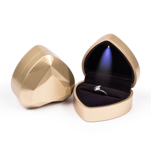 

017015-20 Heart-shaped LED Light Ring Necklace Storage Box without Jewelry, Spec: Ring(Gold)