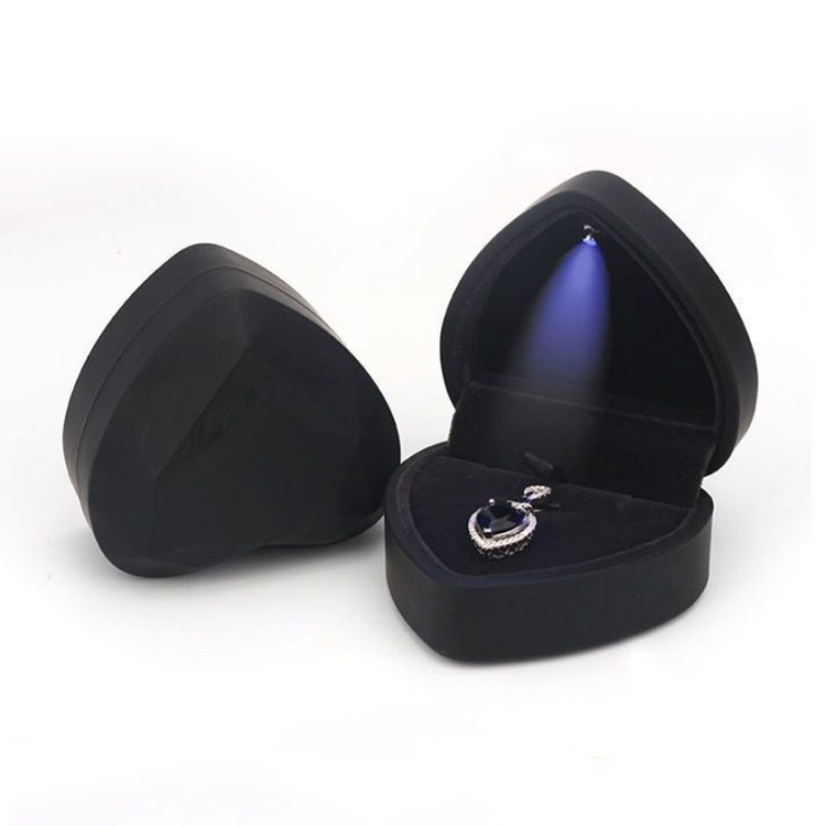

017015-20 Heart-shaped LED Light Ring Necklace Storage Box without Jewelry, Spec: Pendant(Black)