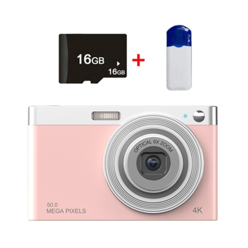 

C13 2.88 inch 4K 8X Optical Zoom Telescopic Lens HD Digital Camera, Spec: Pink+Card Reader+16G