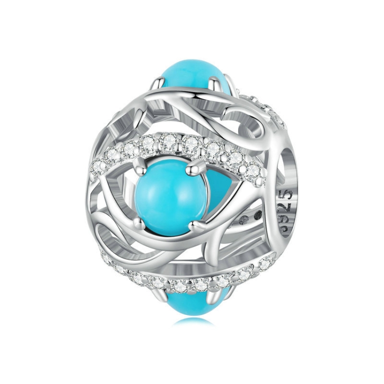 

BSC755 S925 Sterling Silver Devil Eye Rhodium Plated Zircon Bracelet Beads