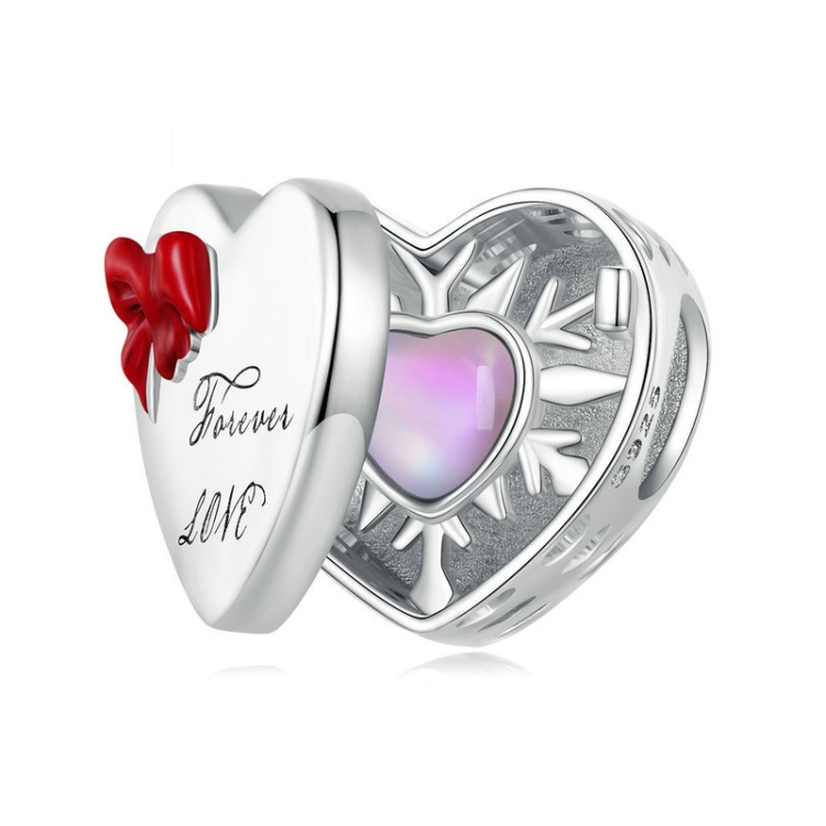 

BSC757 Sterling Silver S925 Heart Openable Gift Box Bracelet Beaded