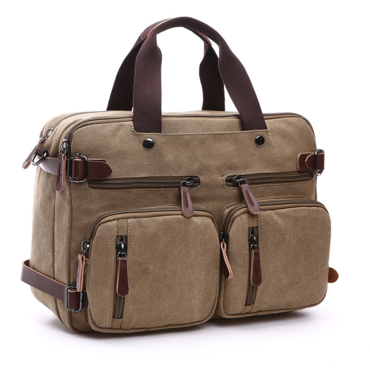 

Casual Canvas Three-Purpose Business Briefcase Computer Bag, Color: Khaki Large