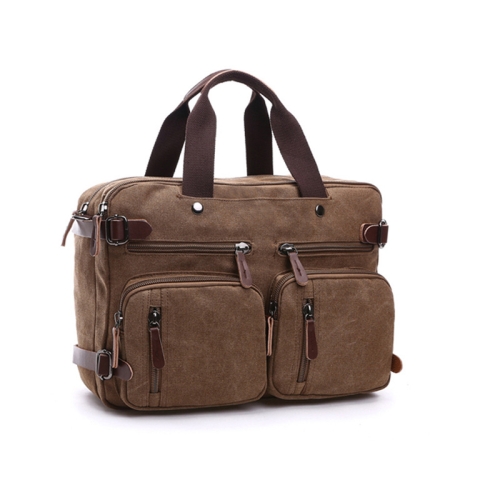 

Casual Canvas Three-Purpose Business Briefcase Computer Bag, Color: Coffee Small