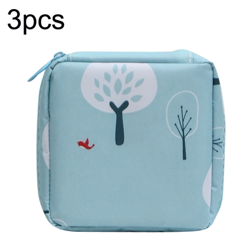 

3pcs Portable Large Capacity Sanitary Cotton Bag Sanitary Napkin Care Pad Storage Bag(Blue Small Tree)