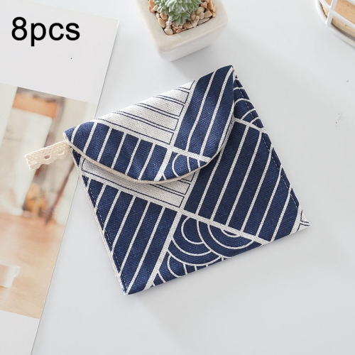 

8pcs Cotton and Linen Sanitary Napkin Storage Bag Handy Clutch Bag(Block)