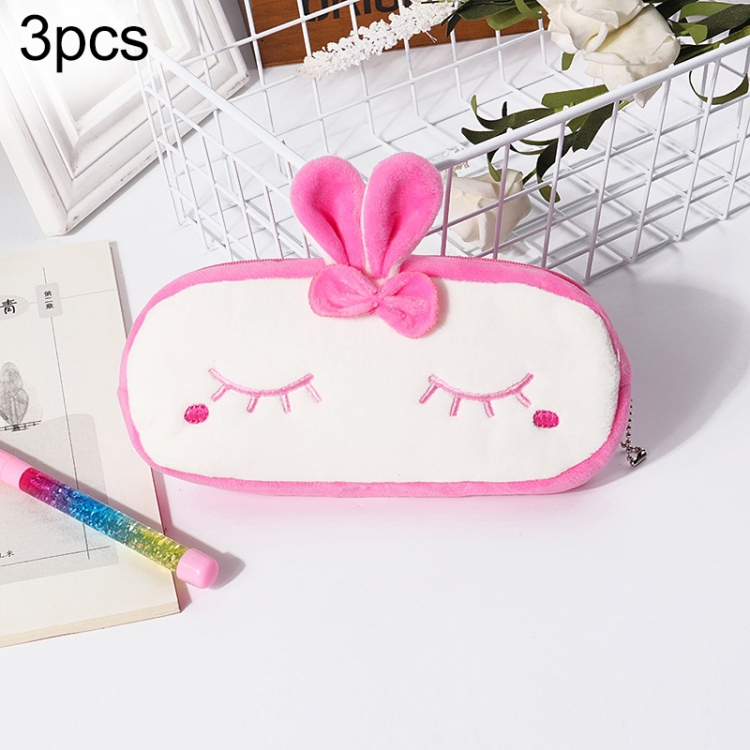 

3pcs Children Cute Animal Plush Pencil Bag Stationery Storage Bag, Color: Shy Rabbit