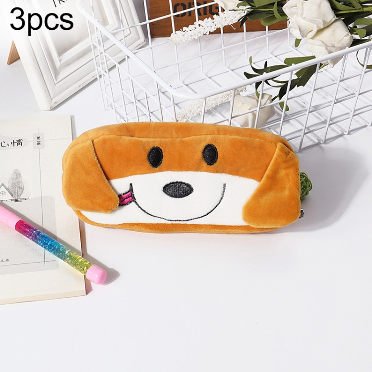 

3pcs Children Cute Animal Plush Pencil Bag Stationery Storage Bag, Color: Naughty Dog
