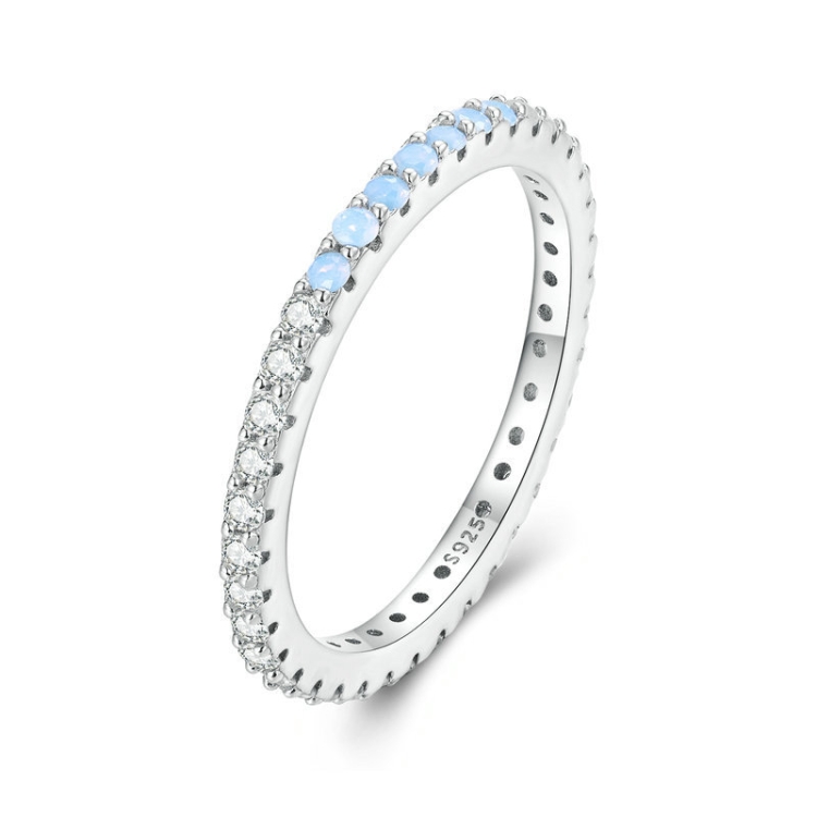 

BSR335 Sterling Silver S925 Geometric Opal Nanite White Gold Plated Ring(No.6)