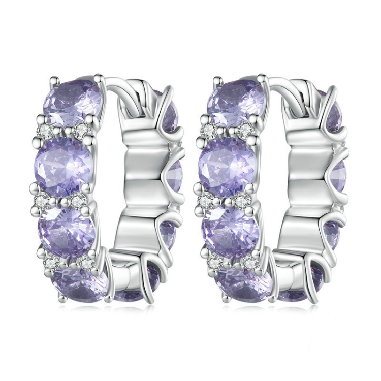 

BSE749 Sterling Silver S925 White Gold Plated Purple Zirconia Earrings