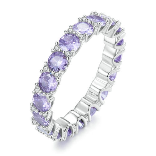 

BSR340 Sterling Silver S925 Geometric Purple Zirconia White Gold Plated Ring(No.8)