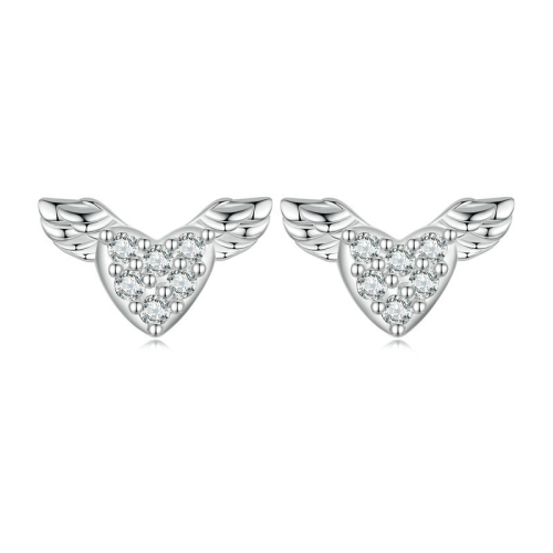 

BSE756 Sterling Silver S925 Love Wings White Gold Plated Zirconia Earrings