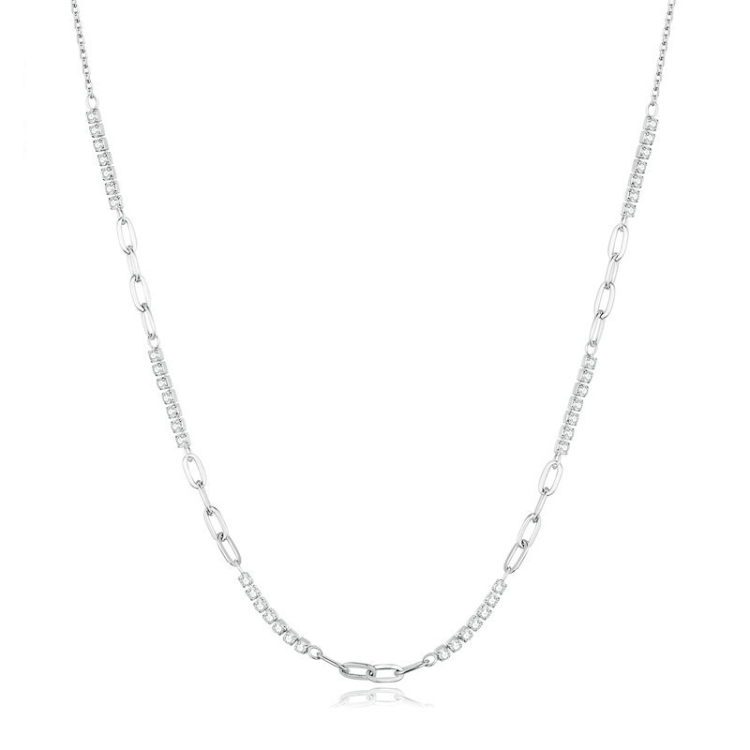 

BSN282 Sterling Silver S925 Sparkling Spliced Zirconia White Gold Plated Necklace