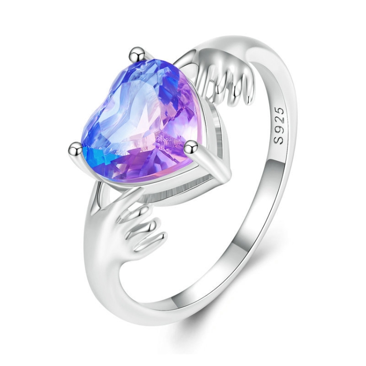

BSR345 Geometric Sterling Silver S925 Heart Guard White Gold Plated Ring(No.7)