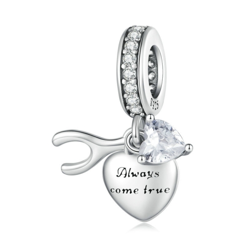 

SCC2425 Sterling Silver S925 Heart Shaped Zircon Lettering Wishing Bone Bracelet Beads