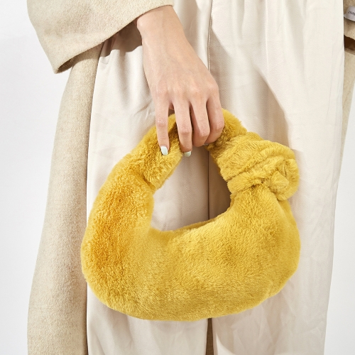 

H6725 Autumn and Winter Rabbit Fleece Handbag Knotted Plush Tote(Ginger)