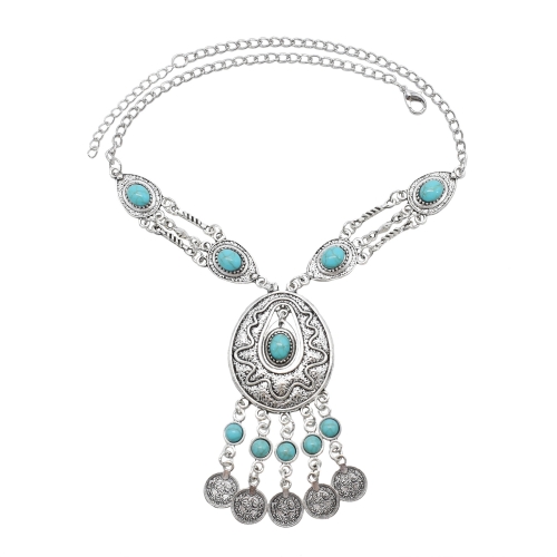 

Exaggerated Necklace Tassel Vintage Female Alloy Plated Collarbone Chain, Color: Blue 1