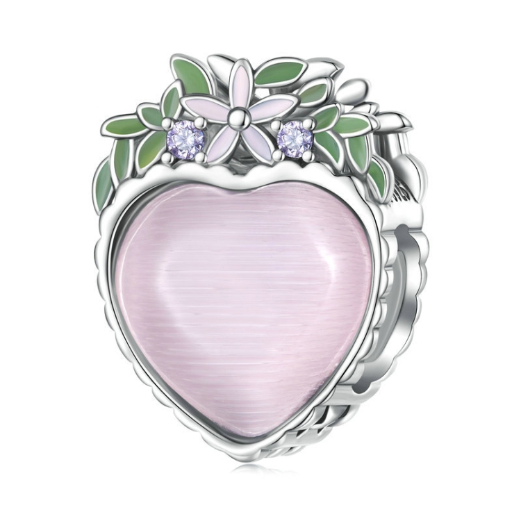 

SCC2427 Sterling Silver S925 Heart Surrounding Flower Beaded Bracelet
