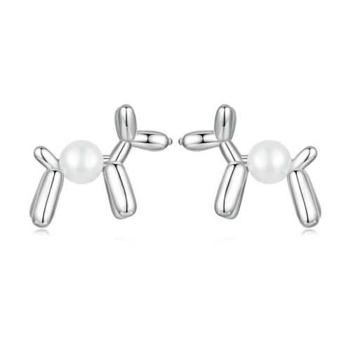 

SCE1542 S925 Sterling Silver Balloon Dog Platinum Plated Shell Pearl Earrings