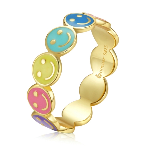 

BSR220 Sterling Silver S925 Colorful Smiley Face Drip Oil Ring(No.6)