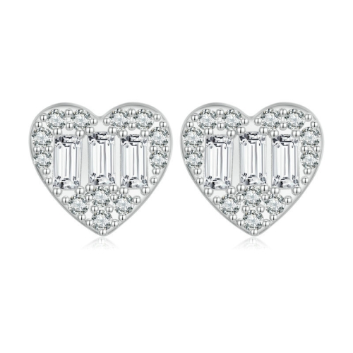 

BSE766 Sterling Silver S925 Plated Platinum Sparkling Zirconia Heart Stud Earrings