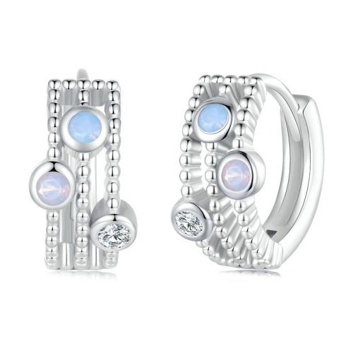 

BSE768 Sterling Silver S925 Peas Platinum Zircon Opal Earrings