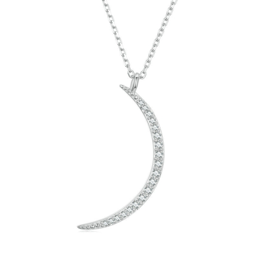 

BSN286 Sterling Silver S925 White Gold Plated Zircon Crescent Pendant Necklace