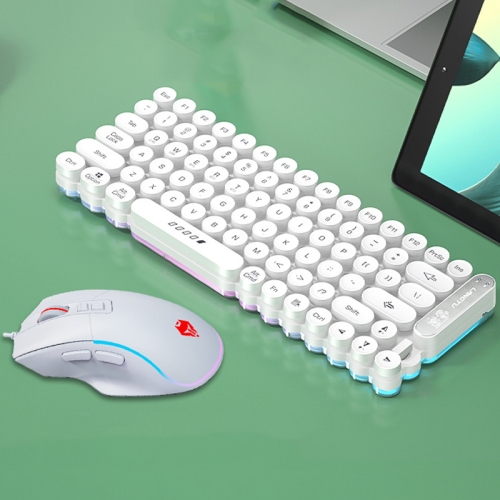 

LANGTU OG80 Ivory White Keyboard Mouse Set Mini Punk Bluetooth+Wireless+Wired Three Models Silent Keyboard