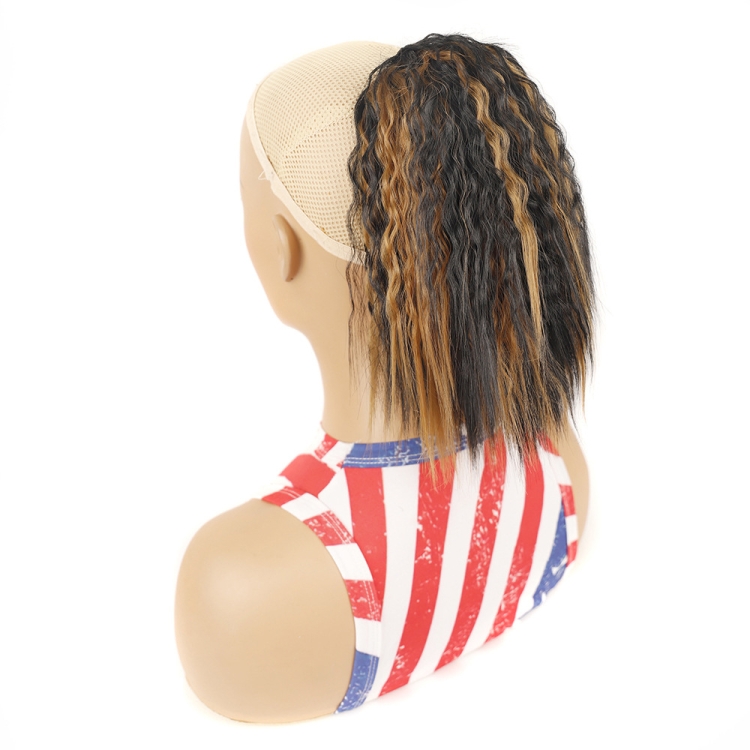 

LS868 Drawstring Fixed Corn Perm Curly Wig Fluffy Short Ponytail Wigs, Color: 1BH27