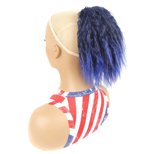 

LS868 Drawstring Fixed Corn Perm Curly Wig Fluffy Short Ponytail Wigs, Color: 1BTBlue2