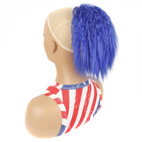 

LS868 Drawstring Fixed Corn Perm Curly Wig Fluffy Short Ponytail Wigs, Color: Blue2