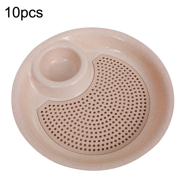 

10pcs With Flavour Dish Dumpling Plate Wheat Straw Double Layer Drain Dish(Khaki)