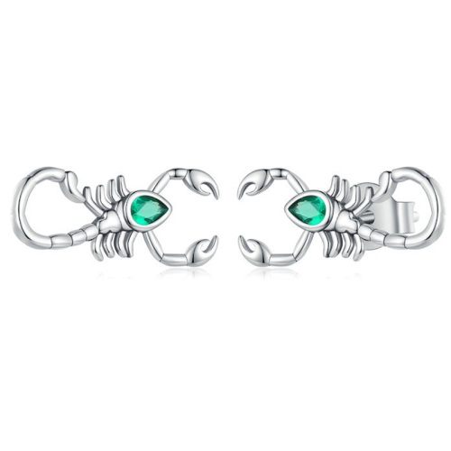 

SCE1555 Sterling Silver S925 Green Zircon Scorpion Insect Stud Earrings