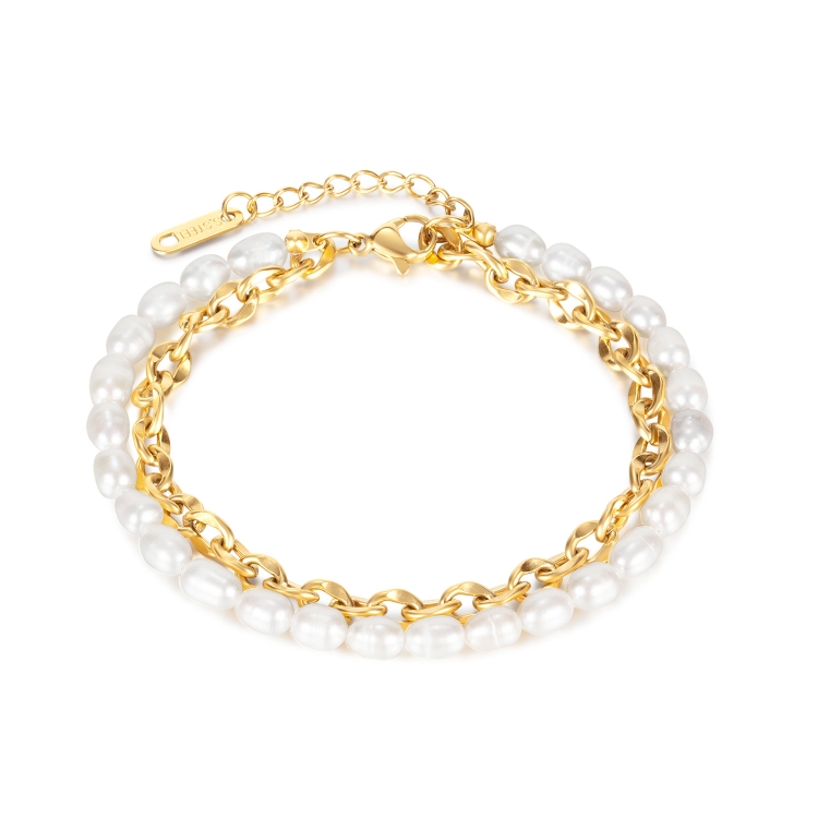 

OPK 1263 Double Layer Stacked Stainless Steel Pearl Bracelet