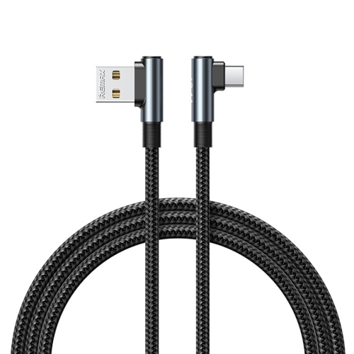 

REMAX RC-C002 USB To USB-C/Type-C 2.4A Braided Data Cable with 90 Degree Elbow,Length 1m(Black)