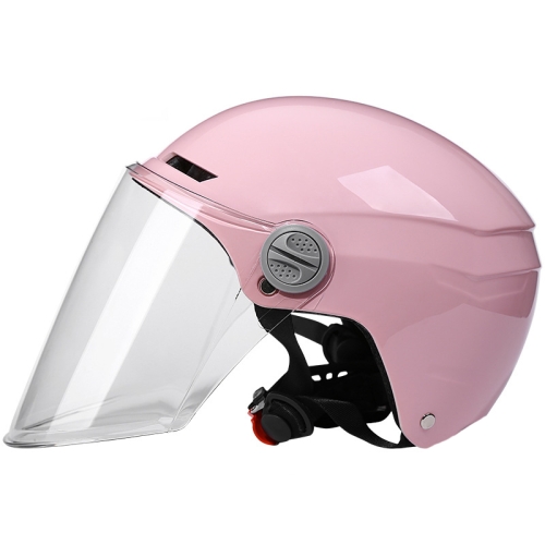 

BYB BY-530 Electric Car Motorcycle Summer Adult Breathable Helmet, Style: Transparent Long Lens (Cherry Pink)