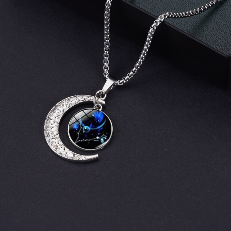 

5pcs Luminous Zodiac Moon Titanium Steel Necklace Personalized Moon Pendant(Pisces)