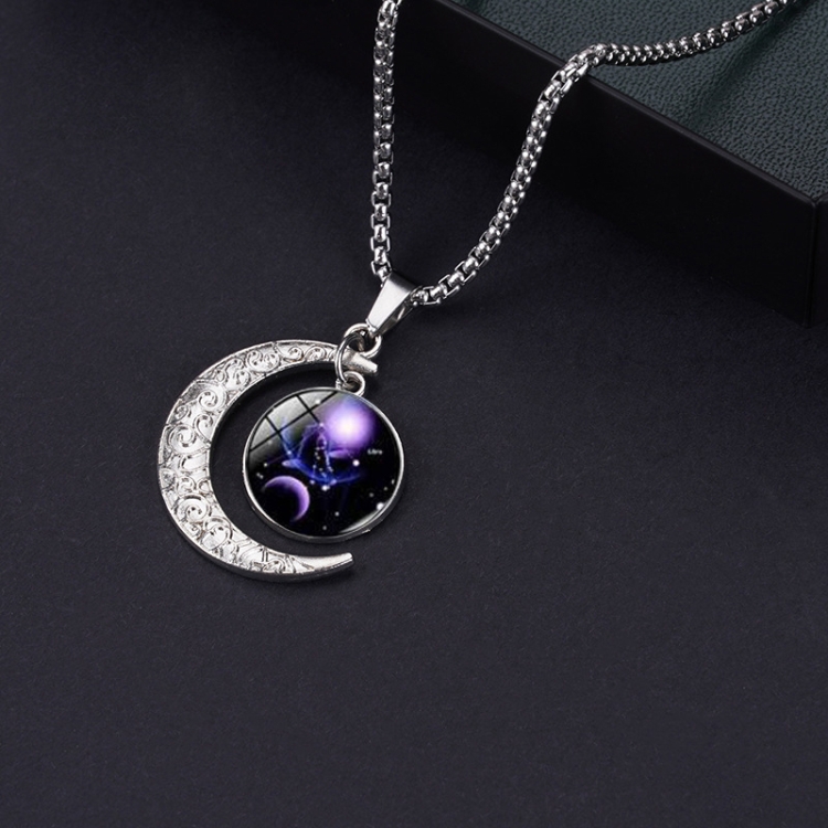 

5pcs Luminous Zodiac Moon Titanium Steel Necklace Personalized Moon Pendant(Libra)