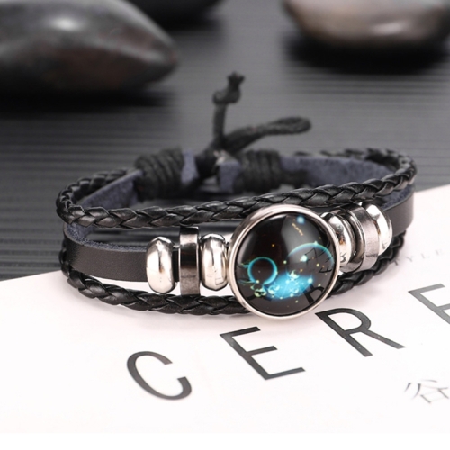 

10pcs Twelve Constellations Multilayer Beaded Cowhide Bracelet, Style: Aquarius Luminous