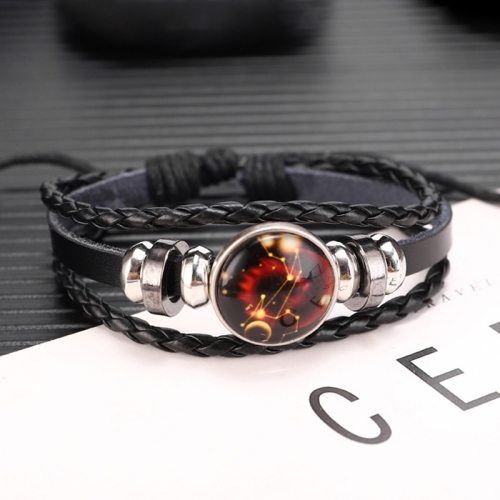 

10pcs Twelve Constellations Multilayer Beaded Cowhide Bracelet, Style: Leo Luminous